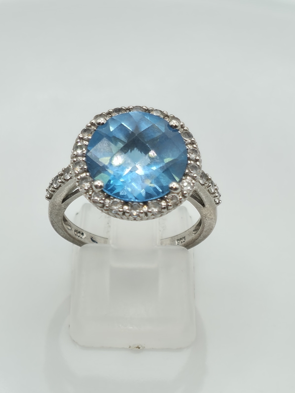 Phenomenol Art Deco Designer Signed Blue Topaz And Sapphire Ring